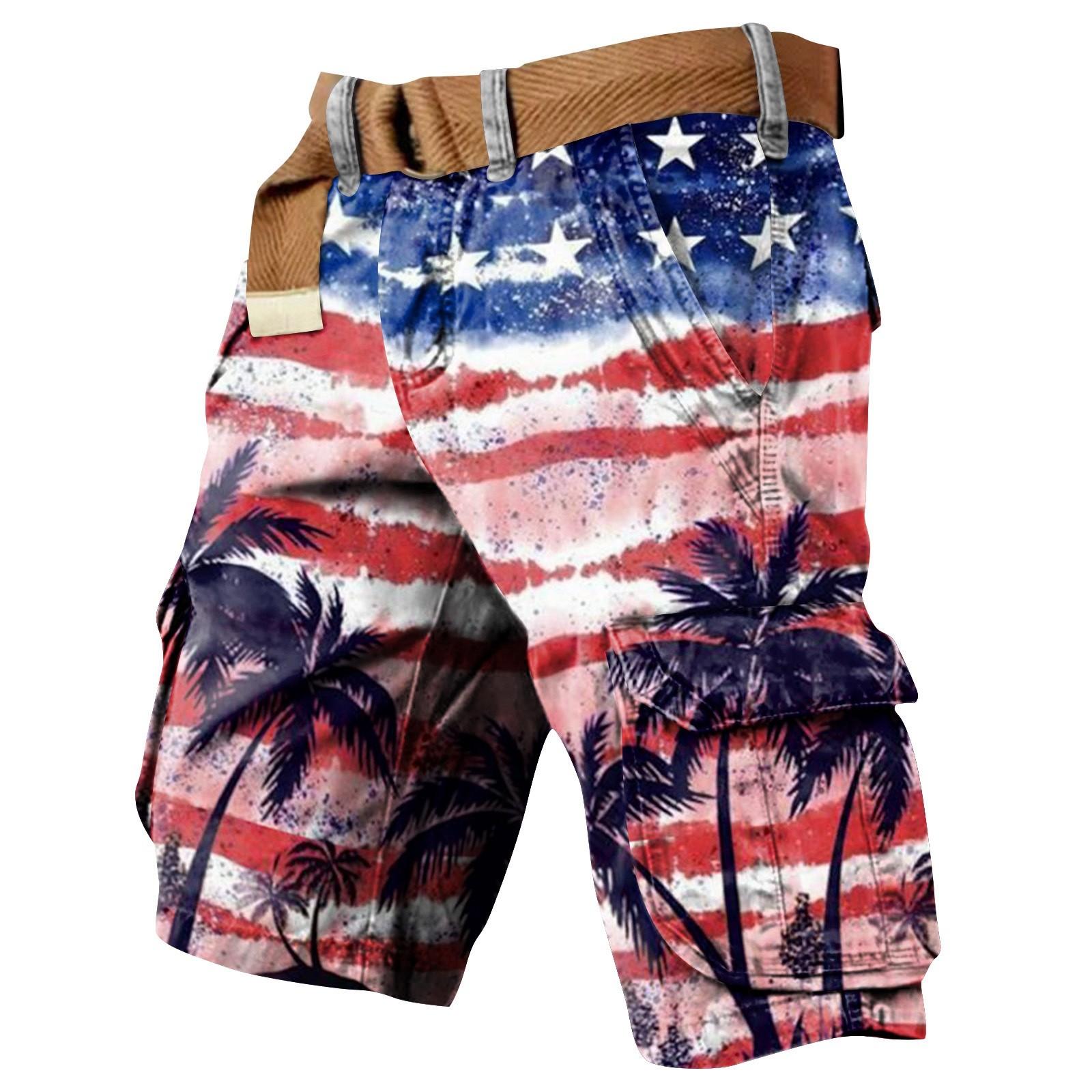 

Men s Independence Day Printed Multi Pocket Workwear Shorts XXL світло-синій колір