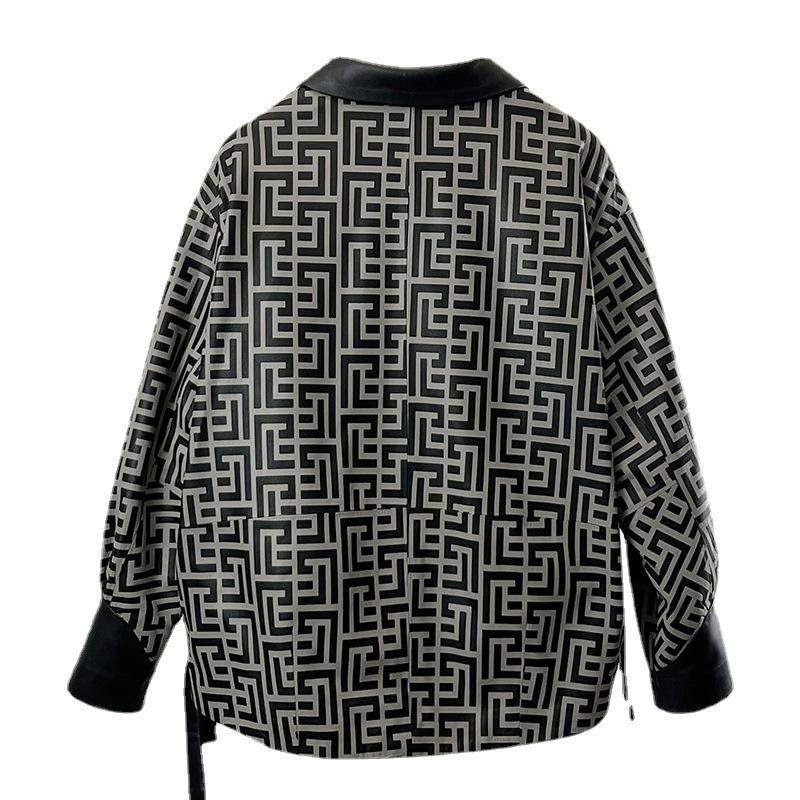 Spring and Autumn New Genuine Leather Jacket Women's Small Short Patterned Leather Motorcycle Jacket