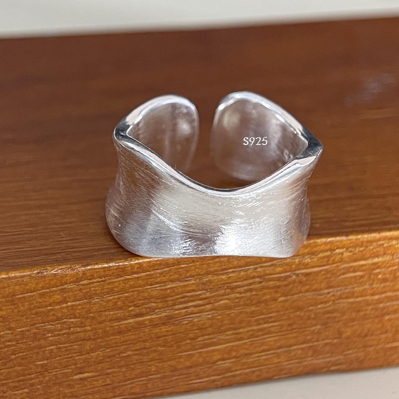 

925 Sterling Silver Rings for Women Couple Minimalist Handmade Simple Wide Stone Ring Set Party Jewelry Gift Prevent Allergy resizable