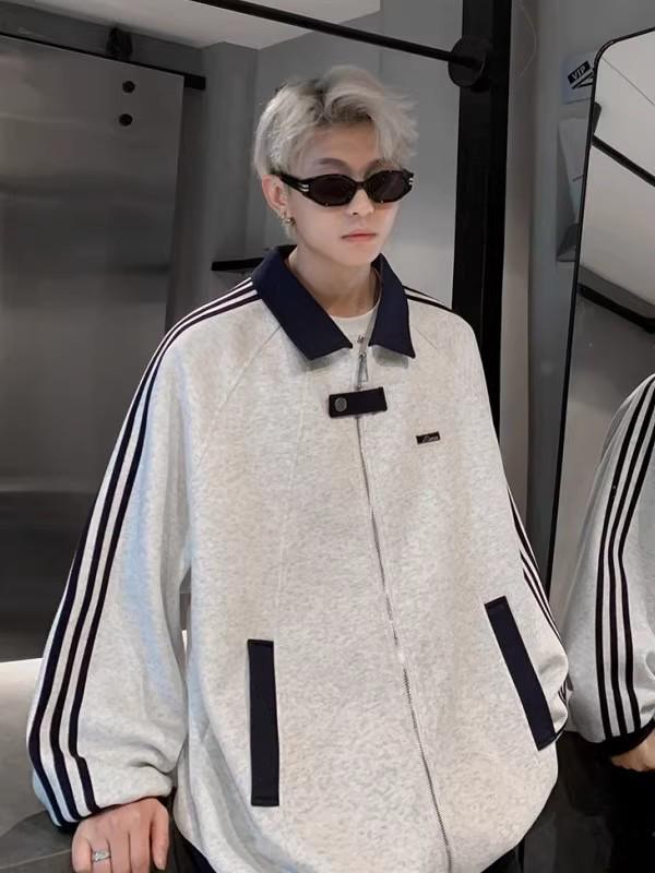 Men's Trendy American Patchwork Hoodie: Autumn College Style Striped Baseball Jacket