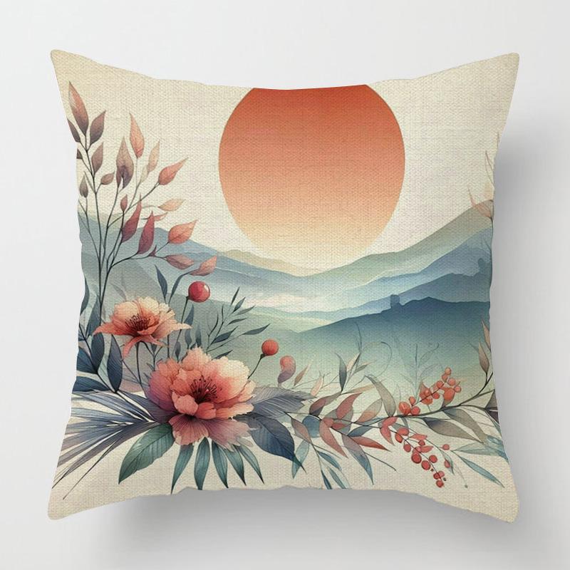 

Чехол для подушки в японском стиле с рисунком волны, восхода солнца и пейзажа, наволочка для подушки в стиле ретро для спальни, гостиной, дивана, устойчивая к выцветанию, 40x40 см 40x40cm