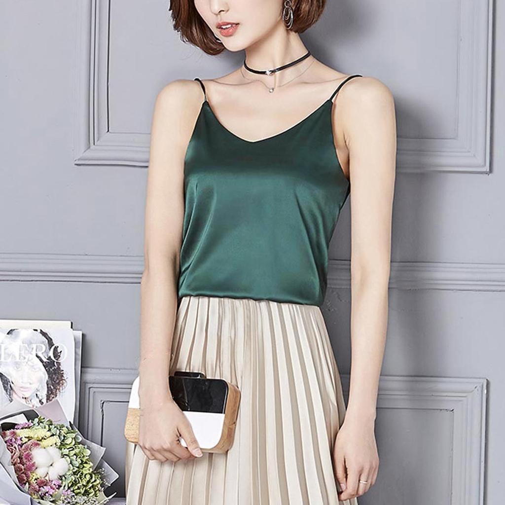 Fashion Women Imitation Silk Camisole Bottoming Silk V-neck Color Blouse