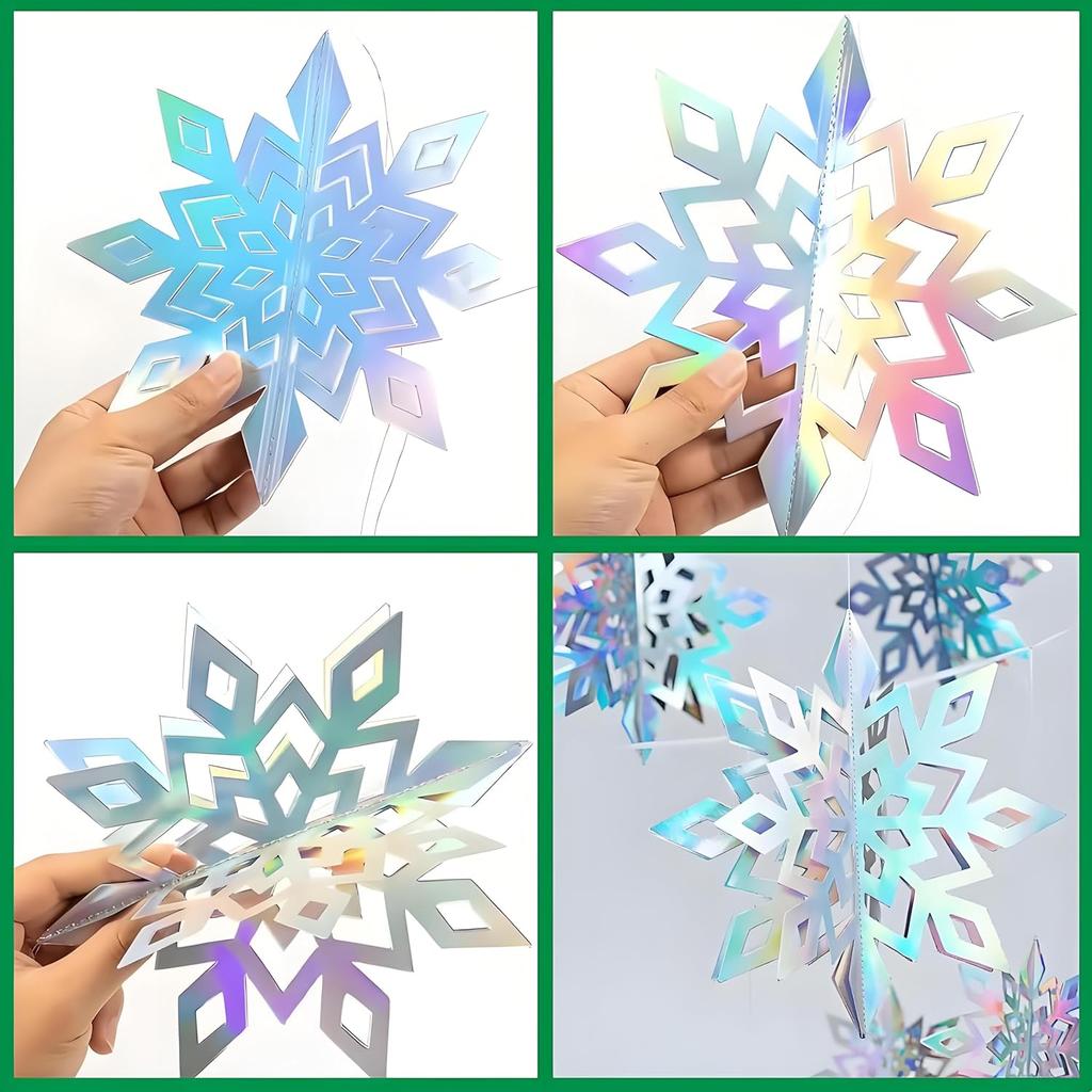 15pcs 3D Large Iridescent Paper Snowflakes Winter Ornament - Snowflakes in 3 Sizes Hanging Ornaments for Winter Wonderland Decorations Frozen