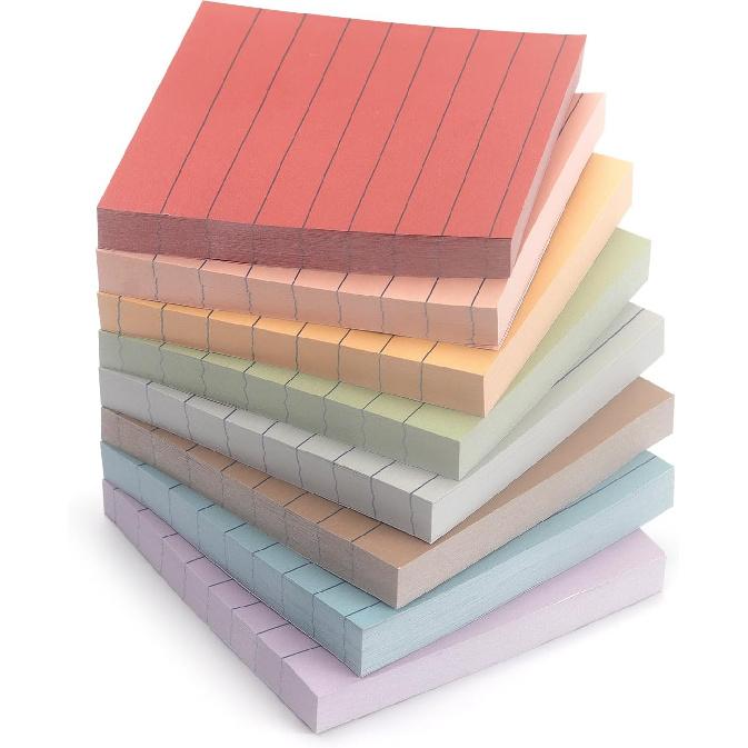 4x6 Inch Lined Sticky Notes, 8 Pack, Light Colors, Premium Self-Adhesive Notepads, Large Sticky Pads for Office, School & Home Use, Easy to Use,