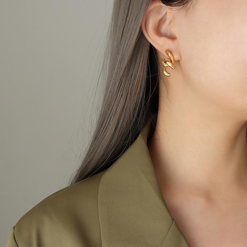 18k Gold-Plated Titanium Chain Patch Earrings for Women - European & American Style