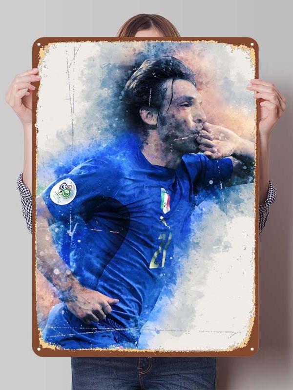 Andrea Pirlo Football Player Metal Posters Wall Art of Murals Custom Made Metal Tin Sign Plaque for Wall Decoration Retro Decor