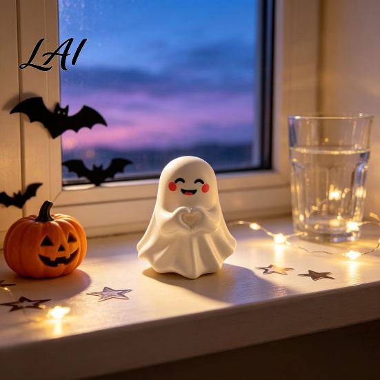 Cute Ghost Pen Holder Halloween Holder Mini Figurine Desk Decor Funny Decor Pencil Stand Ornament Creative Office Organizer Gift for Friends