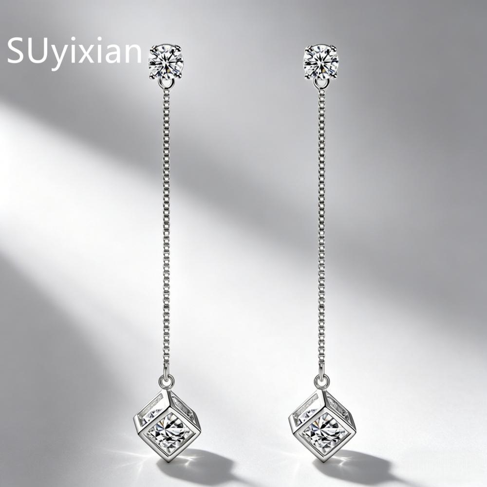 925 Sterling Silver Temperament Fashion Square Pearl Zircon Earrings Birthday Party Anniversary Gift