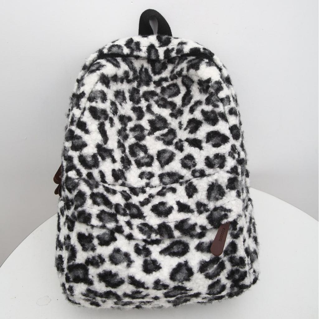 Schoolbag Retro Plush Backpack Female Popular New Fashion Leopard Print Backpack High School Student Large Capacity Schoolbag Travel Backpack