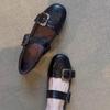 Soft leather version~ Shallow soft leather versatile one-word buckle flat Mary Jane shoes women's retro rhinestone comfortable low-heeled single shoes