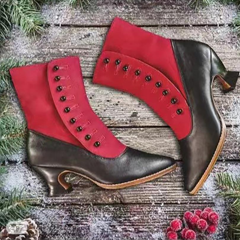 Женские короткие ботильоны SLIP-ON смешанных цветов с заостренными нерегулярными каблуками круглыми жемчужными пряжками уличный тренд осенние ботильоны 39 красный 6809₽