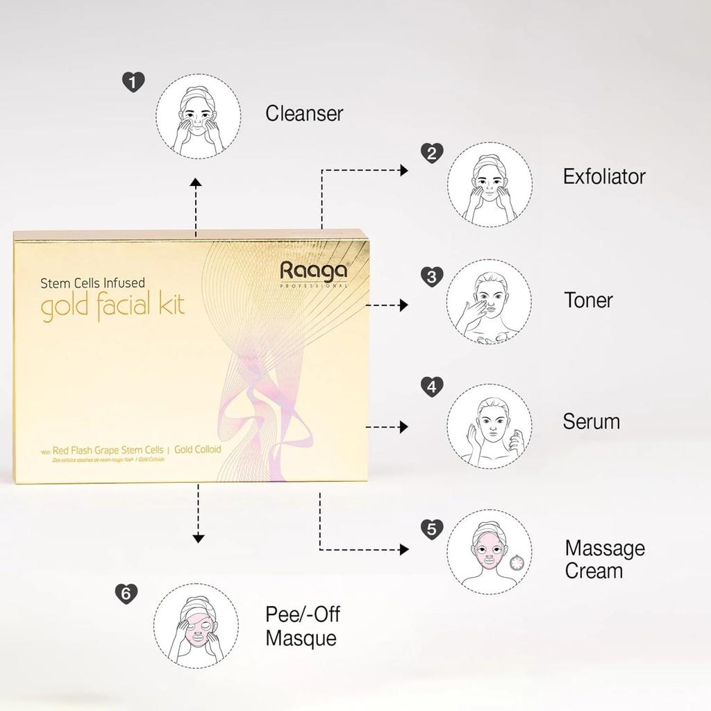 Raaga Professional Stem Cells Infused Gold Facial Kit For Radiant Glow And Even Looking Skin Care Routine 61 G