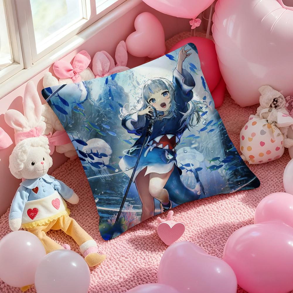 

Kawaii Anime Hololive Gawr Gura Cushion Cover Pattern Printed Pillowcase for Living Room Sofa Cushion Cover & Bedroom Decor 12x12Inch