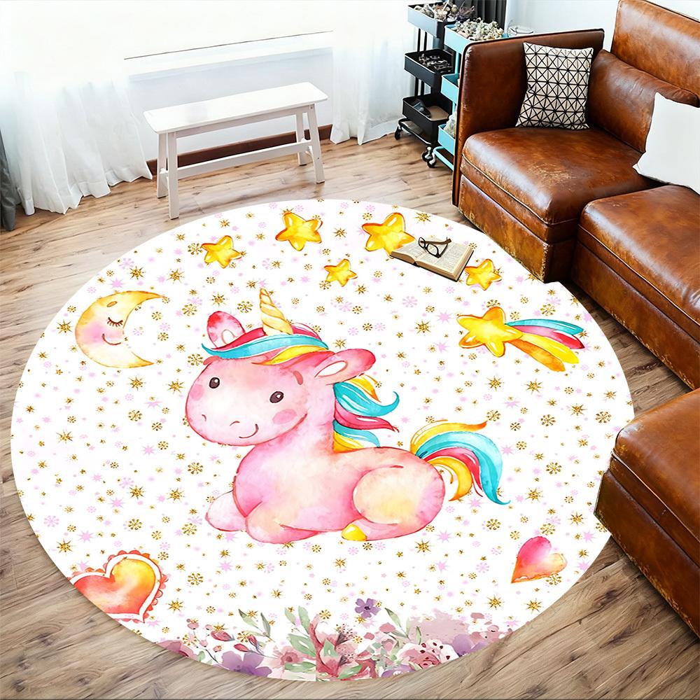 1pc Unicorn Flowers Round Chair Mat Area Rug - Non-Slip, Floor Mat for Office, Bedroom, and Indoor Decor C1125214