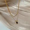 Titanium Steel Double-Layer Black Square Necklace Female Cold Wind Collarbone Chain Temperament Metal Wind Neck Chain
