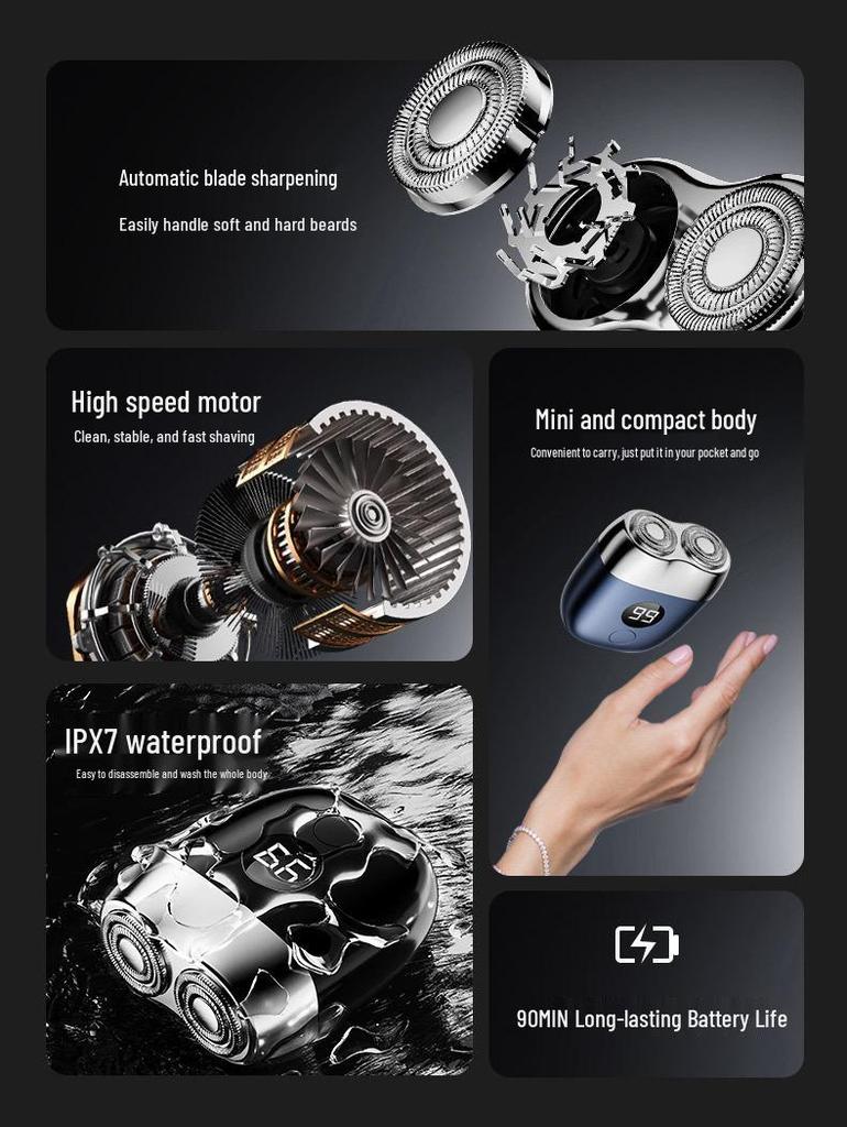 Smart Portable Men's Electric Shaver - Mini Full Body, Washable Razor for Travel