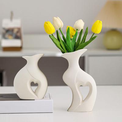 2 Pieces Heart Shaped Ceramic Vase Modern Vases Weddings Decorative Vase Home Decor For Bedroom Living Dining Room