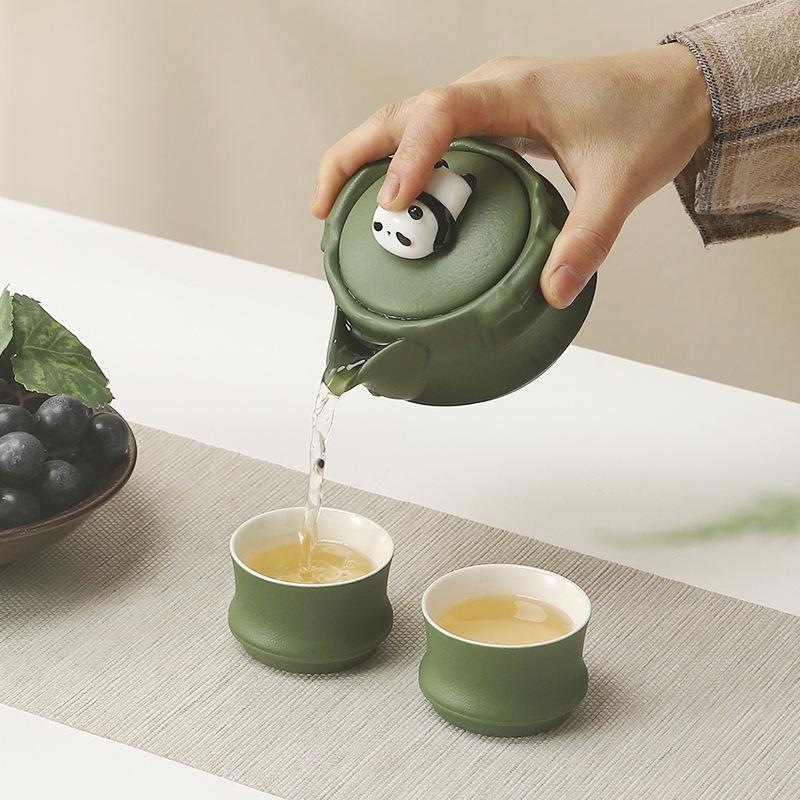 Portable Ceramic Panda Tea Set - Quick Brew Travel Teapot & Teacups, Ideal for Business Souvenir or Cultural Gift