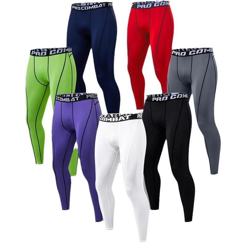 Men's High-Elastic Compression Sports Leggings: Quick-Dry, Long Pants for Running, Basketball & Fitness.