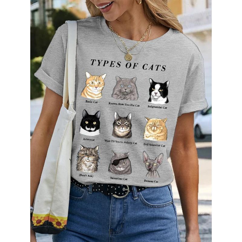 

Летний топ с круглым вырезом и принтом 3D Cat, модные повседневные женские футболки с короткими рукавами 6XL