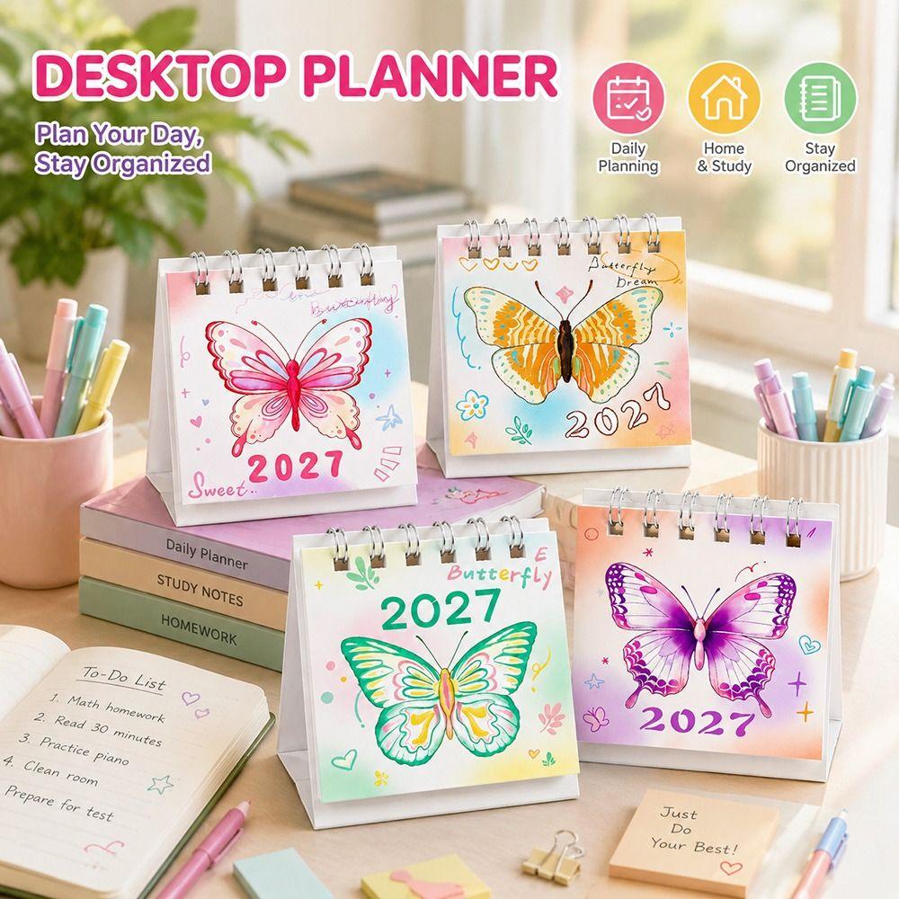 Butterfly Pattern Flip Calendar Portable Desktop Planner 2027 Desk Calendar Daily Planning