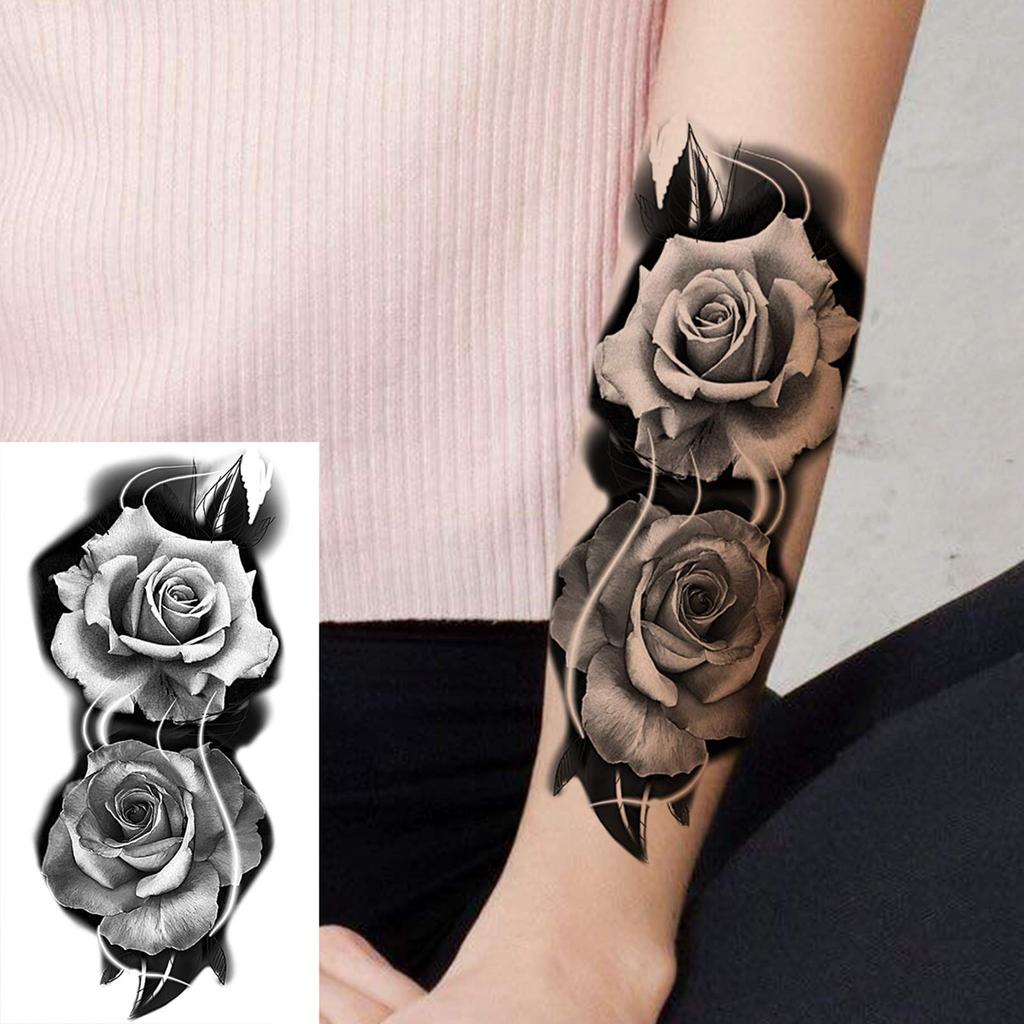 1 Sheet Lion Wolf Skeleton Nun Tiger Black Temporary Tattoos For Men Adult Leg Arm Compass Flower Fake Tattoo Sticker Waterproof