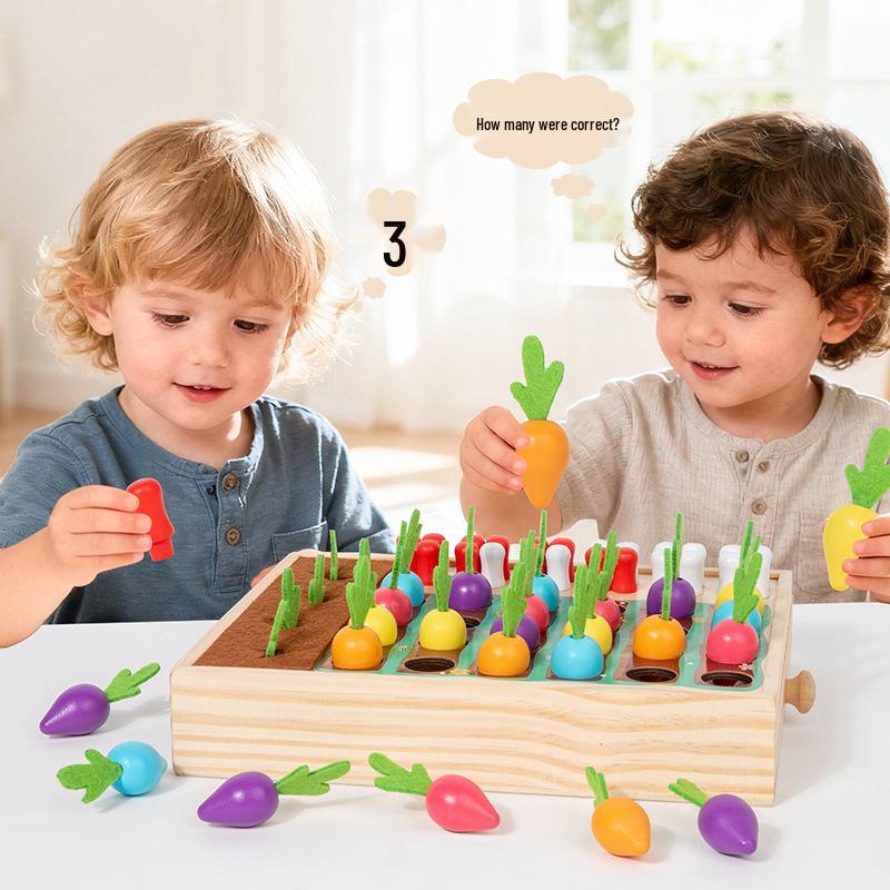 Kid's Wooden Radish Pull Memory Game - Interactive Desktop Toy for Toddlers & Parents
