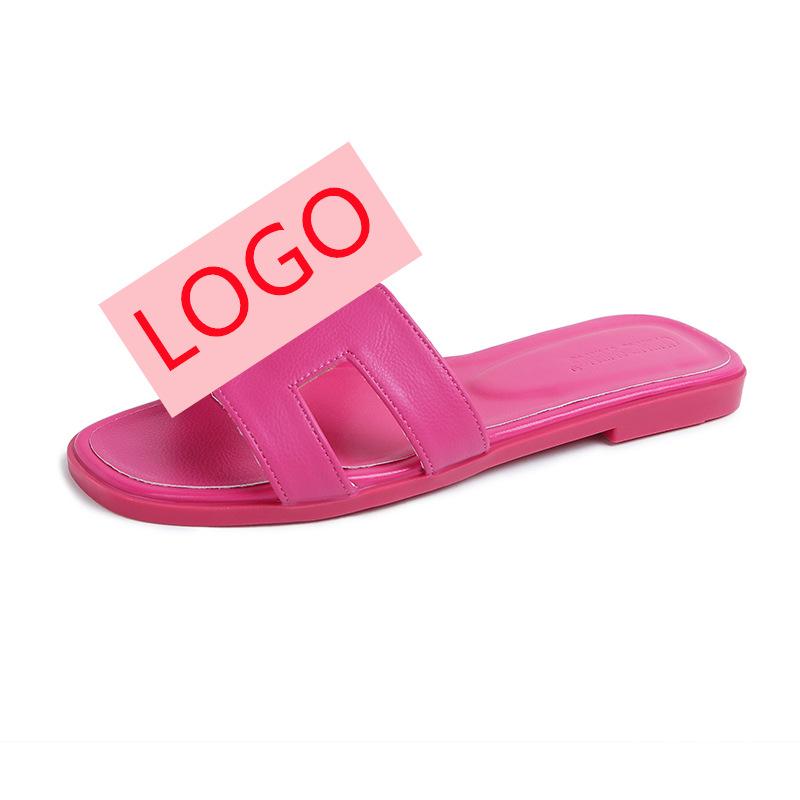 Slippers Women's Outer Wear  New One-word Drag Summer Cool Slippers Fashion Beach Flats Lychee Pattern Versatile