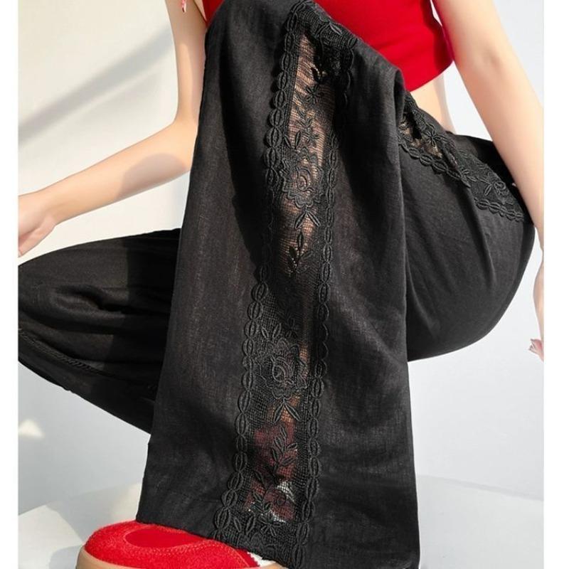 Sommer Damen Weiß Spitze Weiter Bein Locker Lässig Hosen