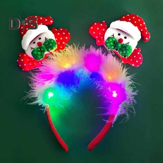 Women Girl Hair Hoop LED Christmas Reindeer Santa Claus Decor Headband Cartoon Style Cosplay Headband Photography Props
