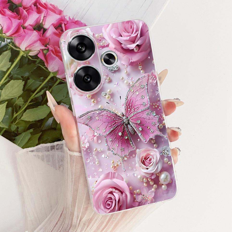 For Xiaomi Turbo 3 / Note 13 Turbo / Poco F6 Phone Case Bow Pattern Colorful Butterfly Flower Cover Soft Clear Silicone Casing