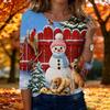 Women's Casual Christmas Print Three-Quarter Sleeve Neck Top