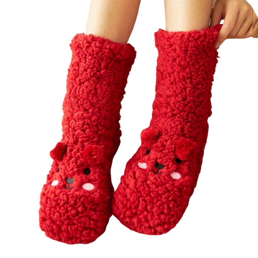 Floor Socks Women Autumn and Winter Velvet Coral Fleece Socks Sleep Home Slippers Snow Socks Confinement Bear Carpet Socks