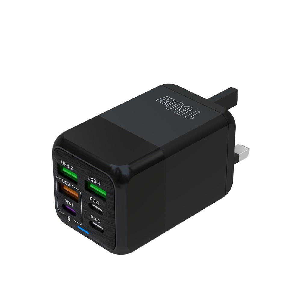 150W Multi-Port Charger: 3 USB + 3 PD Fast Charge, Euro & UK Standard