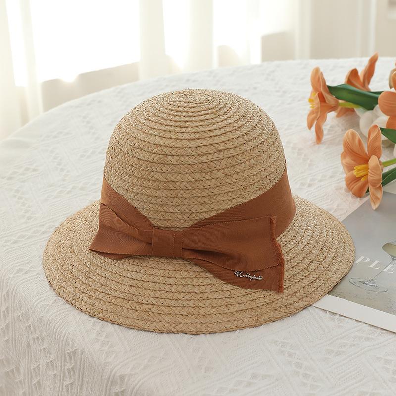 Lafite straw hat seaside beach hat premium straw hat bow sunscreen visor big brim bucket hat women