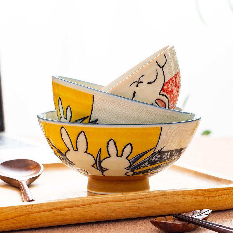 Japanese Cartoon Rabbit Ceramic Bowl, Household Underglaze Color Cute Rice Bowl, Kitchen Tableware Soup Bowls,moving Gift Set