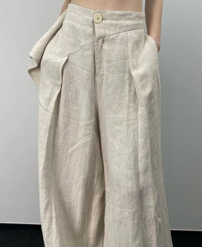 Senso del Design Chic Stile Estivo Chic Pantaloni a Gamba Larga da Donna Personalizzati Semplici Larghi Pantaloni in Tessuto Leggero