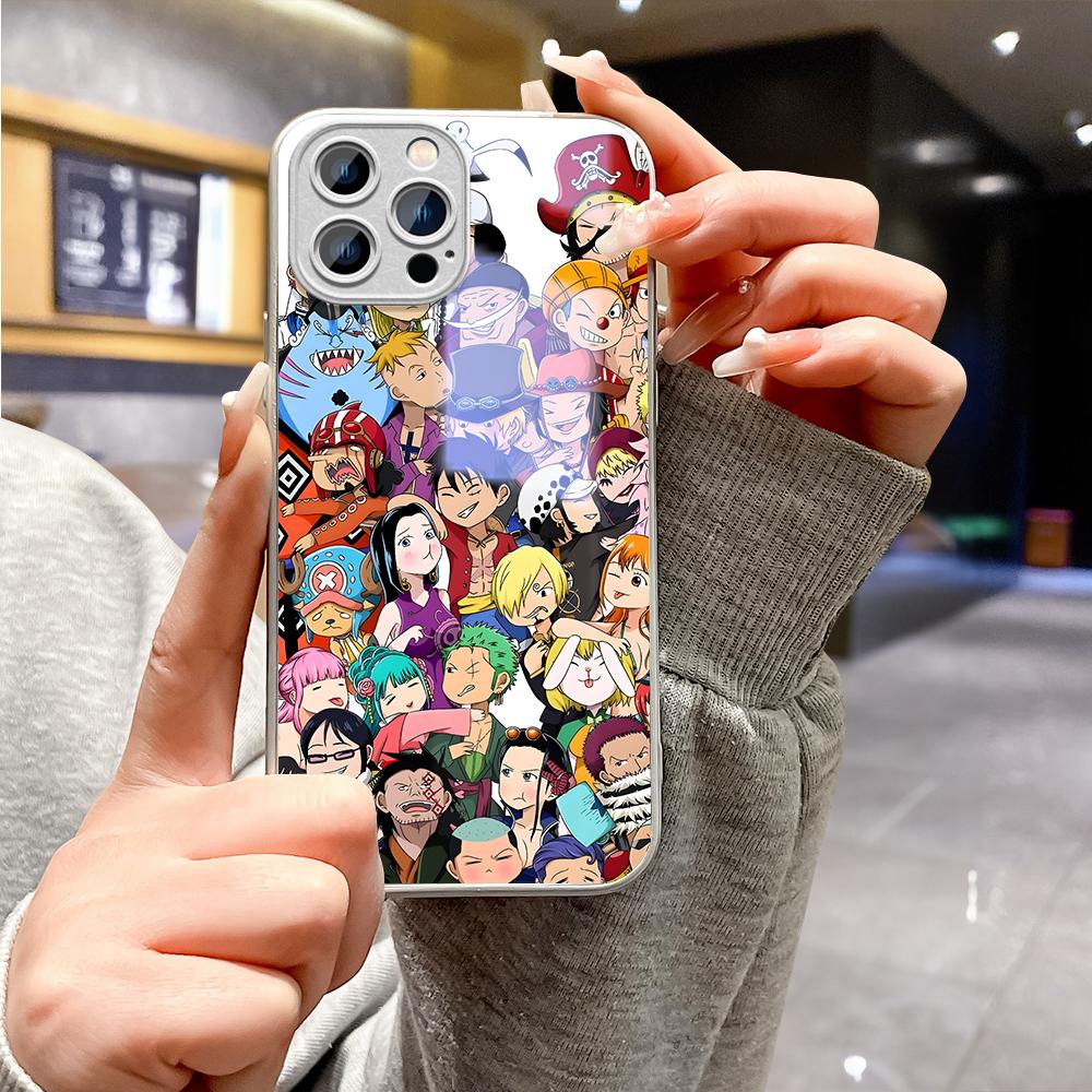 Cartoon Characters Phone Case Metallic Lacquer Tempered Glass Shockproof Cover for Huawei Honor iPhone OPPO Realme OnePlus Xiaomi Redmi Samsung Vivo
