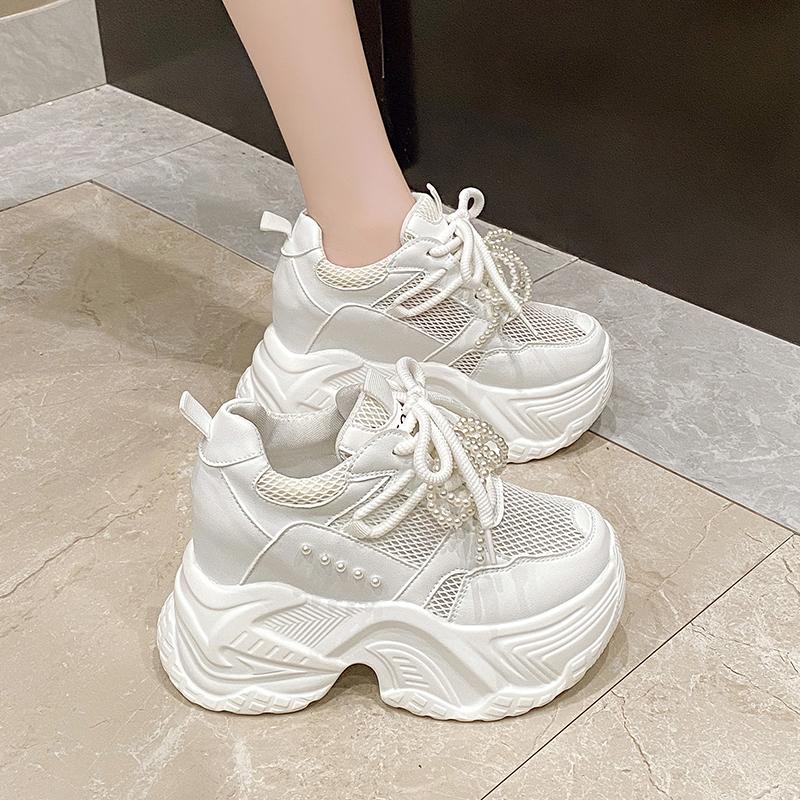 Fashion Women High Platform non-slip Sneakers Summer vulcanized Shoes 10CM Thick Sole Mesh Casual Shoes Chunky Dad Sport Sneakers
