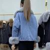 Winter Frauen Denim Jacke Faux Pelz Trim Lange Ärmel Dicken Plüsch Gefüttert