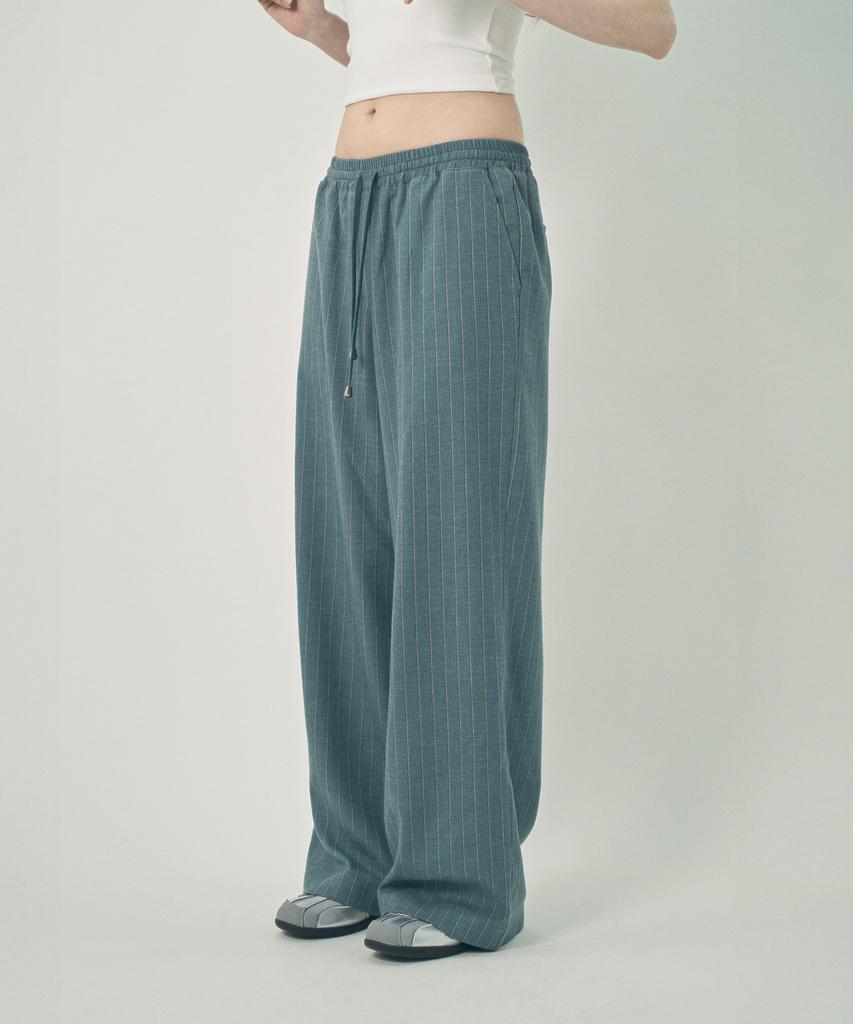Mihebeu Casual Striped Wide Slacks Blue