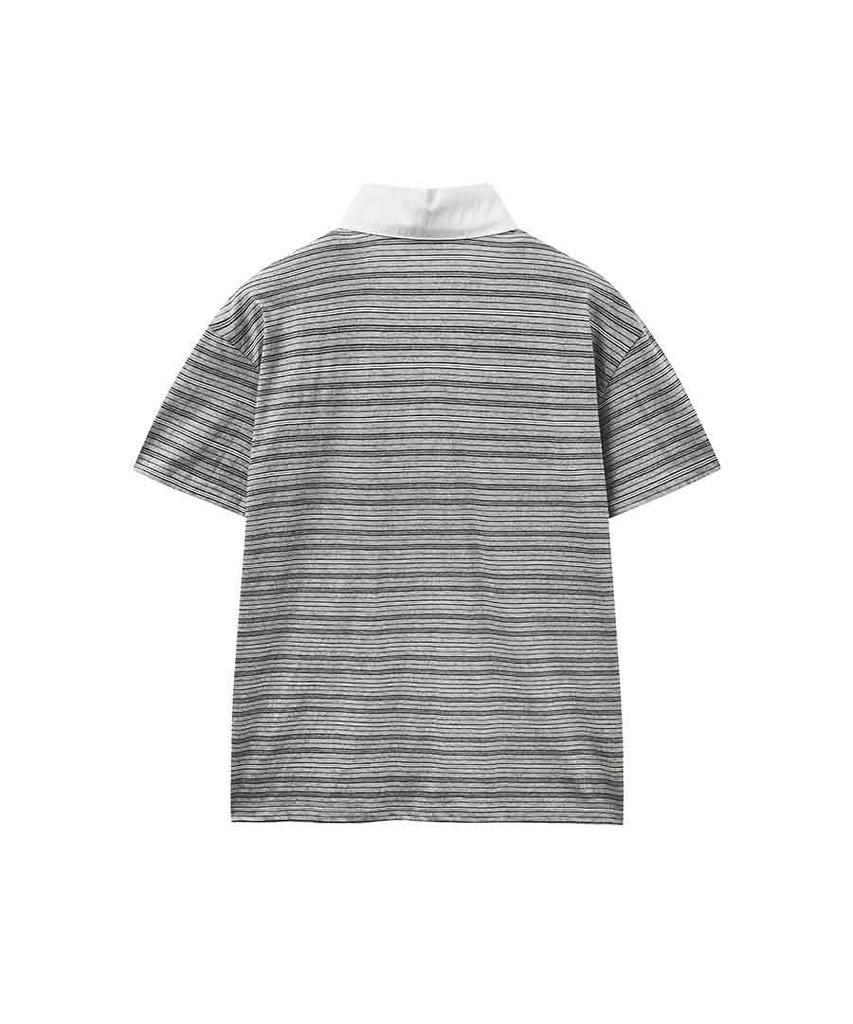 Lense Multi Stripe Rugby Collar T-Shirt Gray