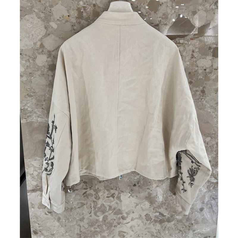 European Station Spring New Product Fashion Stand-up Collar Versatile Loose Sequin Jacquard Age Reduction Jacket Women's Top Trendy Brand