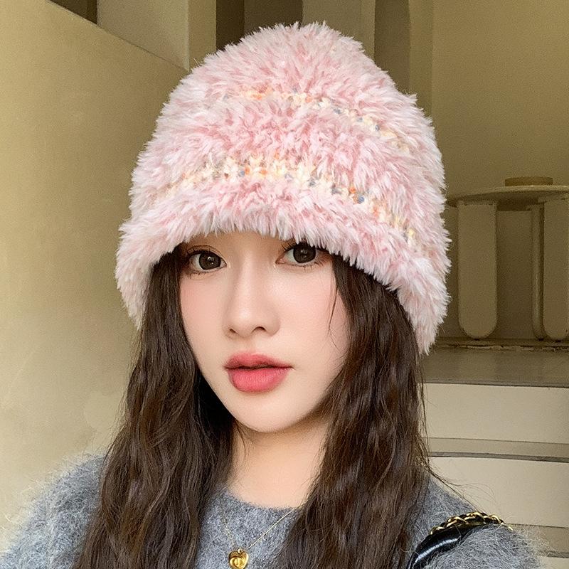 

Зимняя шапка для рыбалки разных цветов, для езды на велосипеде, для защиты ушей, ветрозащитная плюшевая шапка, теплая, милая вязаная шапка розовый