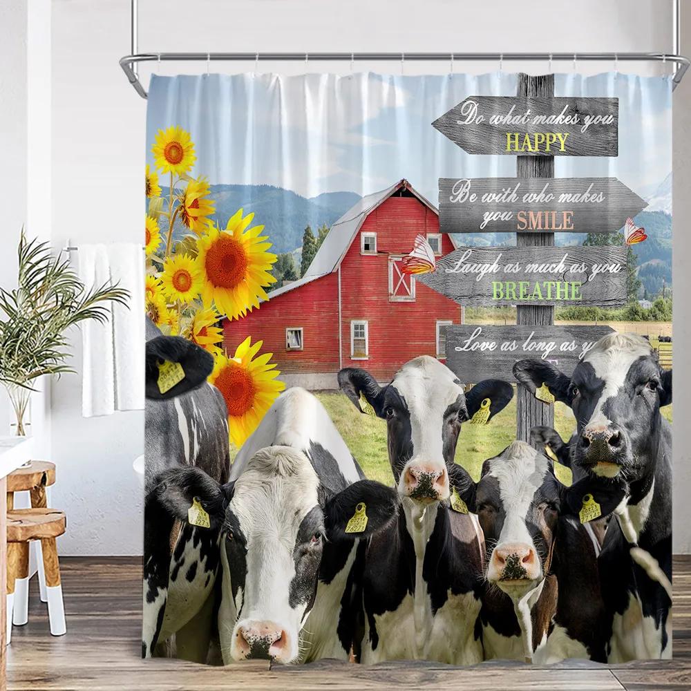 Lustige Badetiere Duschvorhänge Hochlandrinder Kuh Badewanne Druck Badezimmerdekorationen Cartoon Polyester Badvorhang