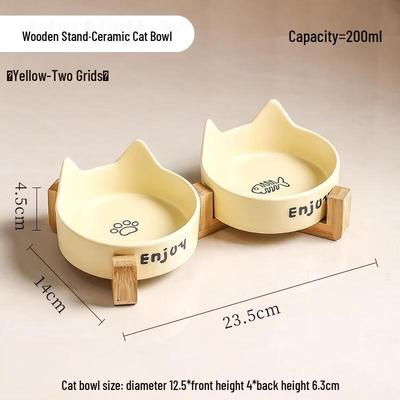 HANDUNYOU Raised Ceramic Cat Double Bowl Set