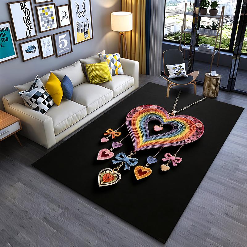 Colorful Heart Pattern Carpet with Hanging Charms Design for Home Decor Suitable for Use As an Anti-slip for Living Room Bedroom Sofas