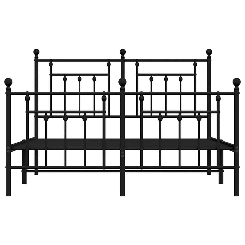 vidaXL Bed Frame with Headboard and Footboard Metal Black 140x190 Cm