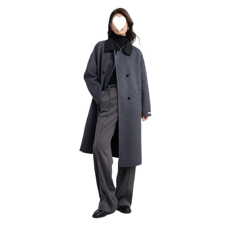 Women's Elegant Beige Woolen Mid-Length Coat, 2025 Winter French Casual, Petite Plus, Thick Outerwear