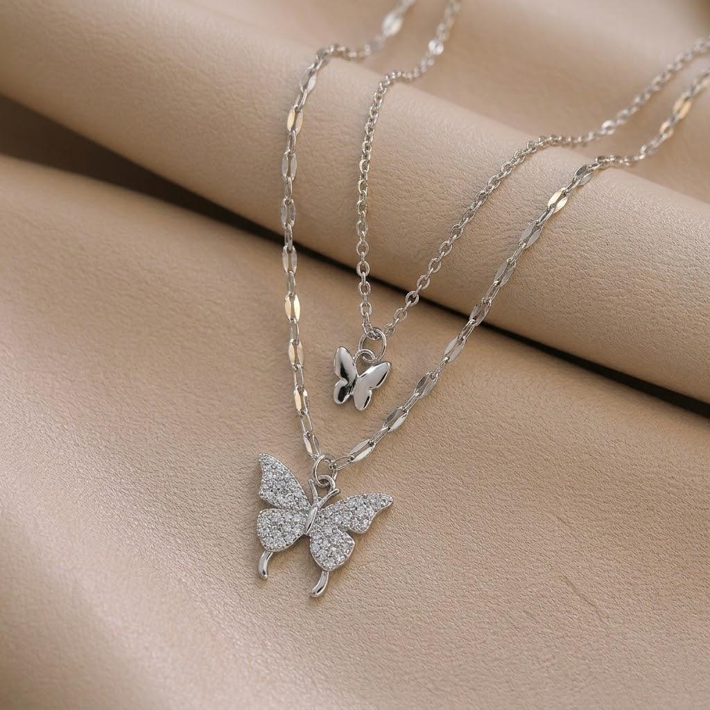 Women's Japanese-Korean Style Butterfly Zircon Pendant Necklace
